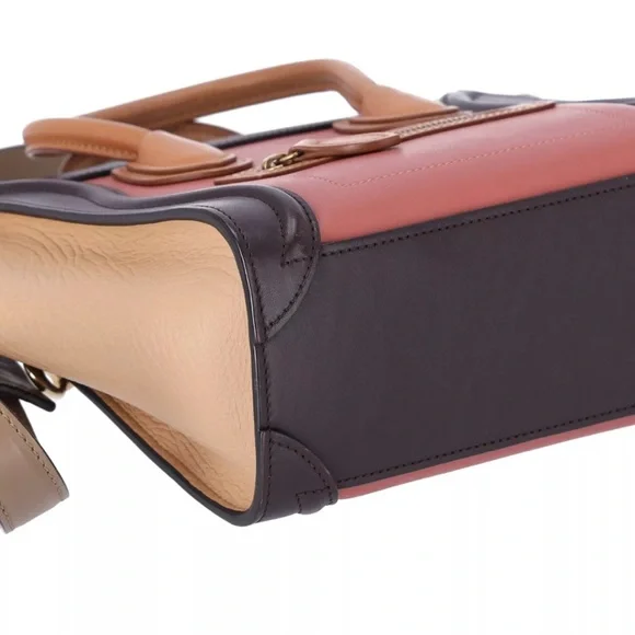 CELINE Luggage Nano Shopper Tote Handbag Pink Beige  Light Brown Colorblock - Picture 13 of 14